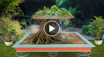 An amazing idea from cement! DIY the mushroom waterfall aquarium at home