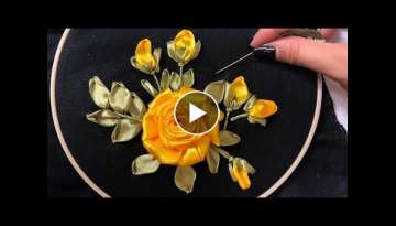  Ribbon Embroidery Yellow Rosa