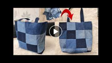 DIY Reversible Jeans Shopping Bag Jeans Bag from fabric scraps