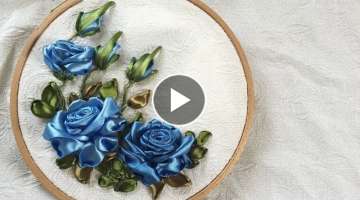Blue Ribbon Embroidery Roses