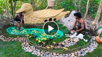 Building Mud Duck House For Baby Abandoned Duck With Pond At The Forest