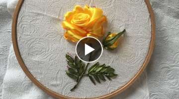  Yellow Ribbon Embroidery Rose 